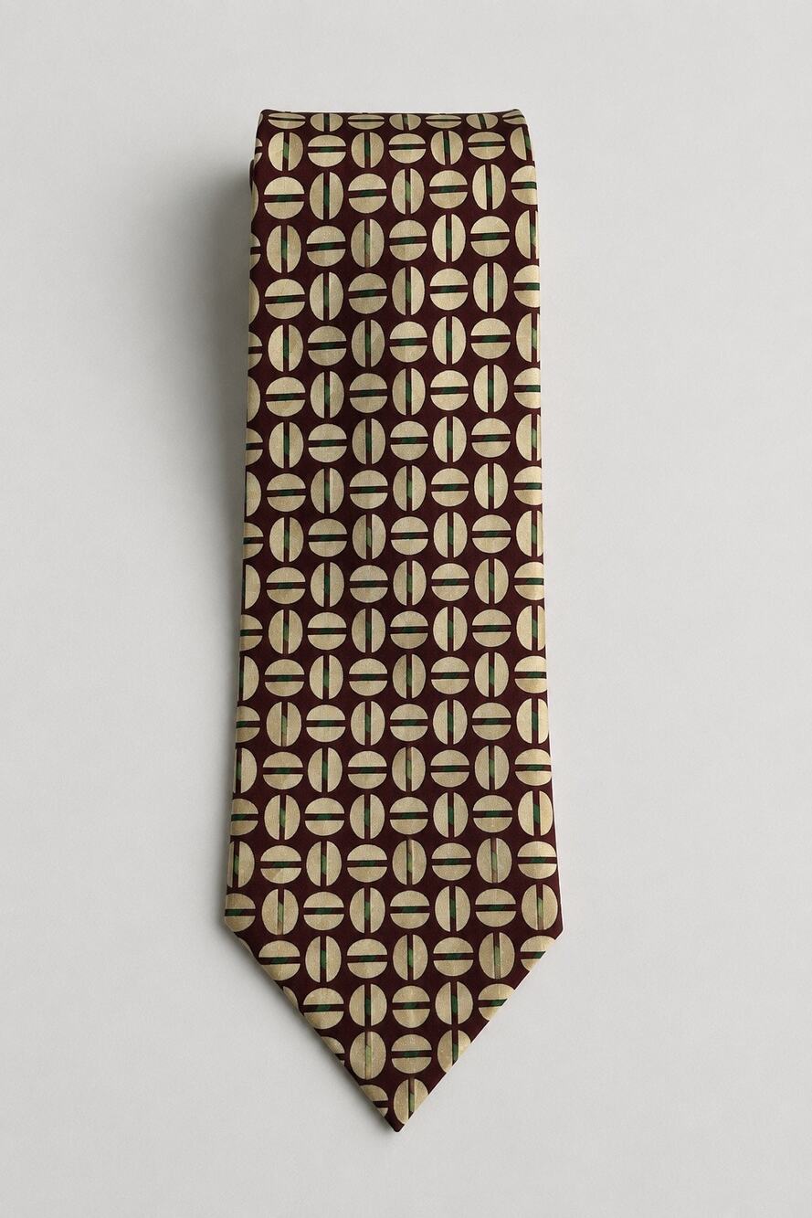 Polo by Ralph Lauren Vintage Silk Geometric Necktie Burgundy Green Cream